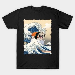 Sushi Pug Riding the Great Wave: A Surfing Adventure T-Shirt